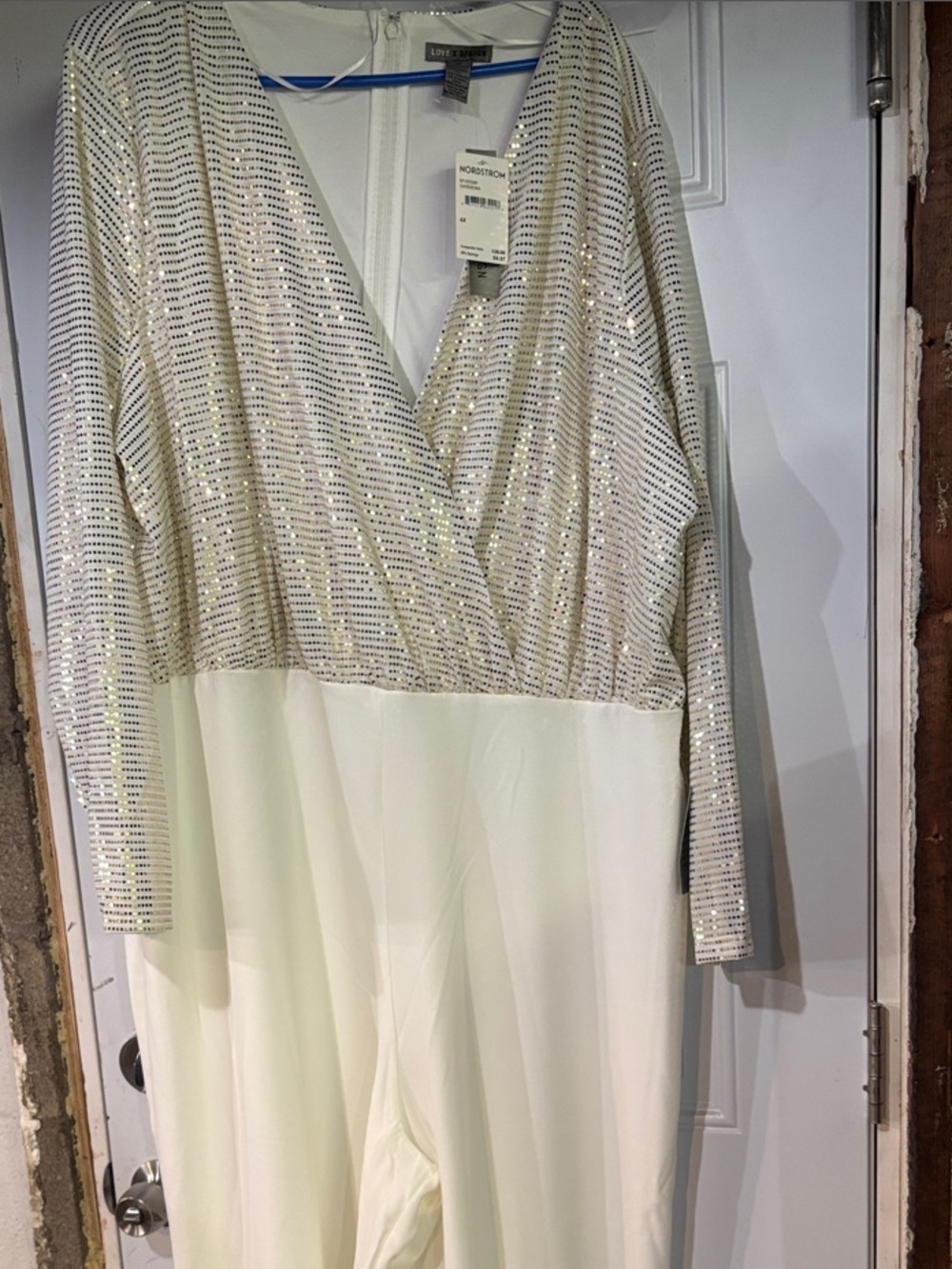 Love By Design Cream Jumpsuit with Silver Sequin Bodice